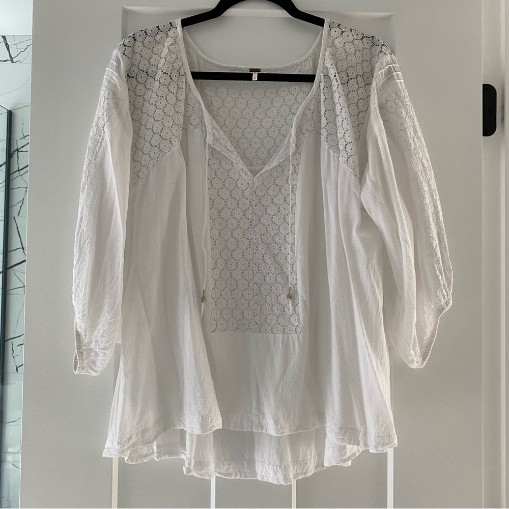 Free People White Lace Detail Blouse